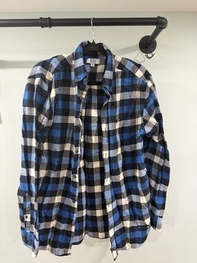 Men's Blue Black White Plaid Flannel Shirt - Casual Button-Up Croft & Barrow